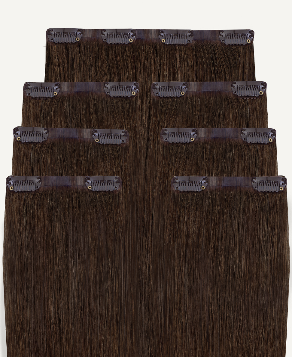 invisible clip-in hair extensions medium brown.