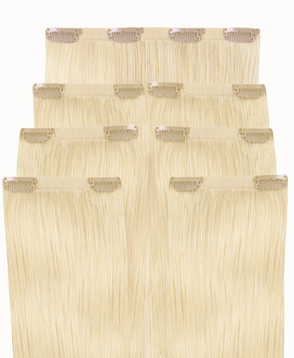 invisible clip-in hair extensions platinum blonde.