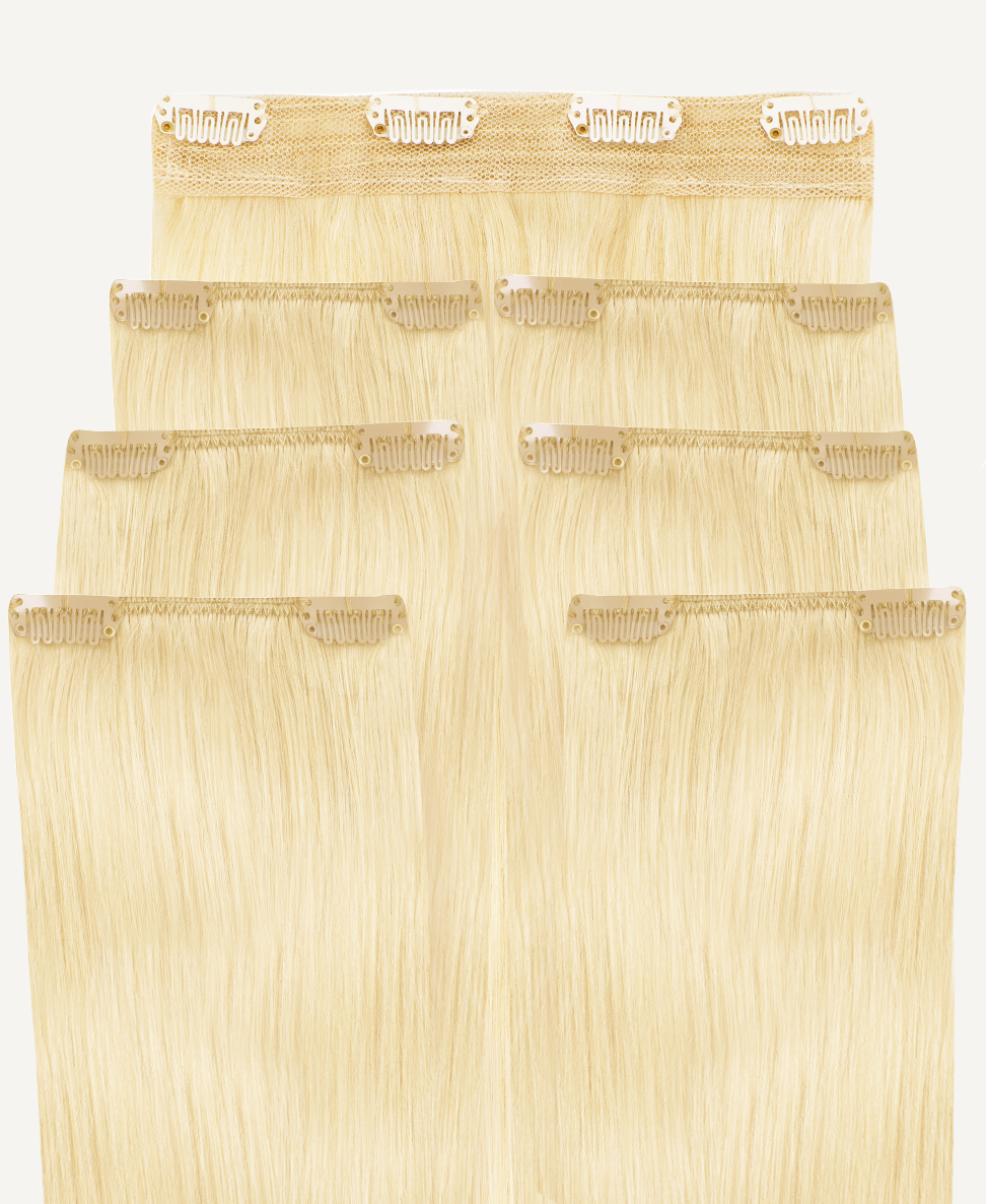 clip-in hair extensions platinum blonde.