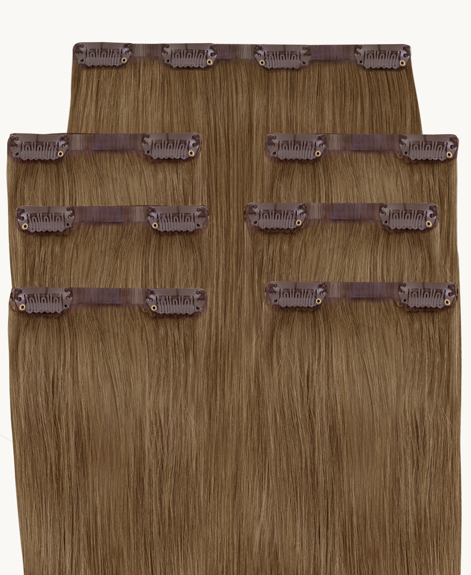 invisible clip-in hair extensions dark blonde.