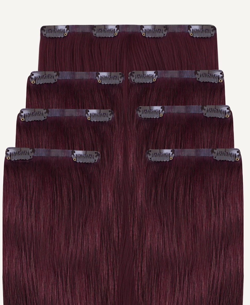 invisible clip-in hair extensions cherry red.
