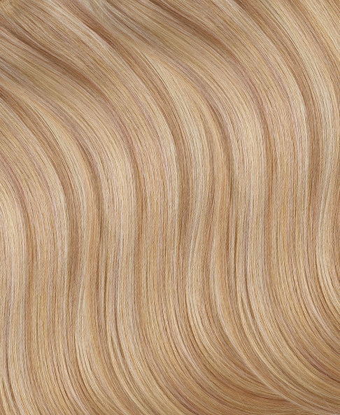 invisible clip-in hair extensions blonde highlights.