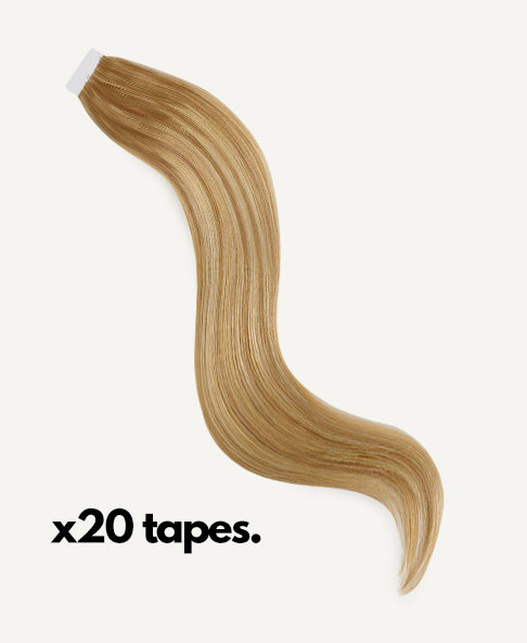 tape-in hair extensions blonde balayage.