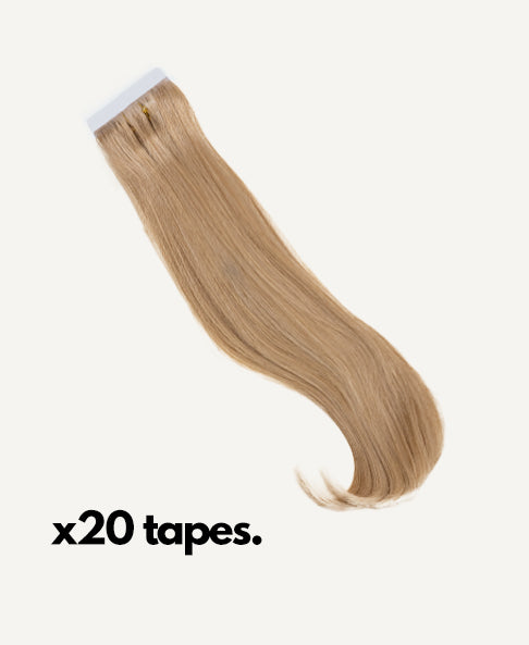 tape-in hair extensions champagne blonde.
