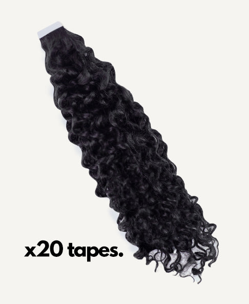 curly tape-in hair extensions jet black.
