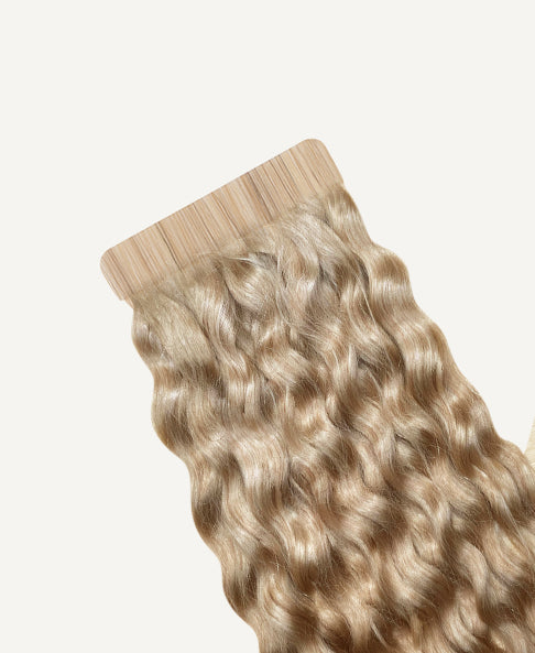 curly tape-in hair extensions honey blonde.