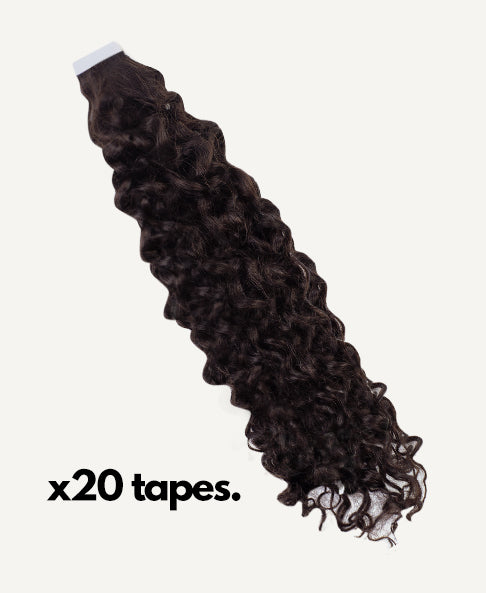 curly tape-in hair extensions chocolate brown.