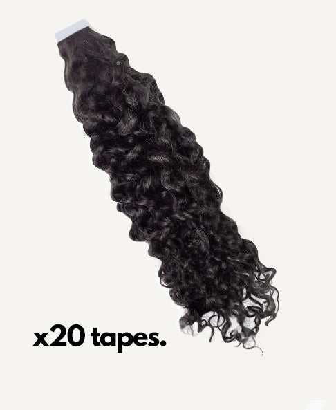 curly tape-in hair extensions natural black.