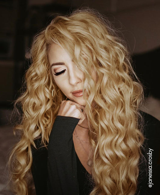 curly tape-in hair extensions medium blonde.