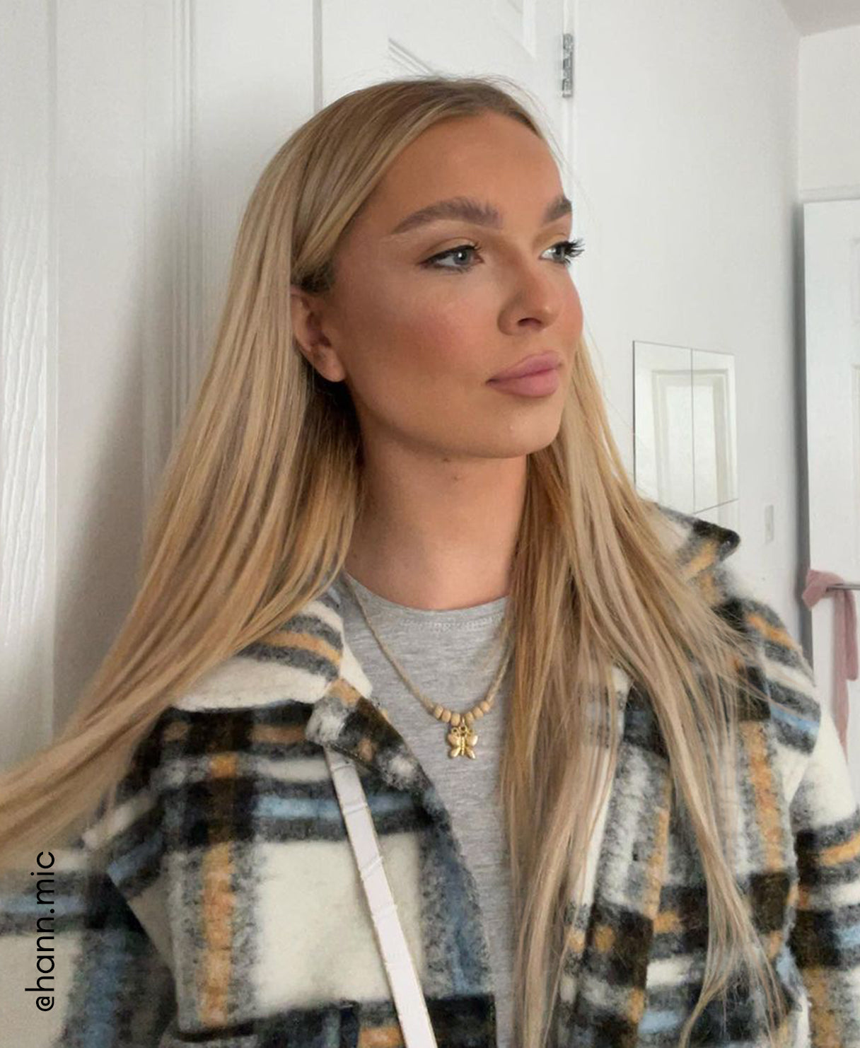 tape-in hair extensions honey blonde.