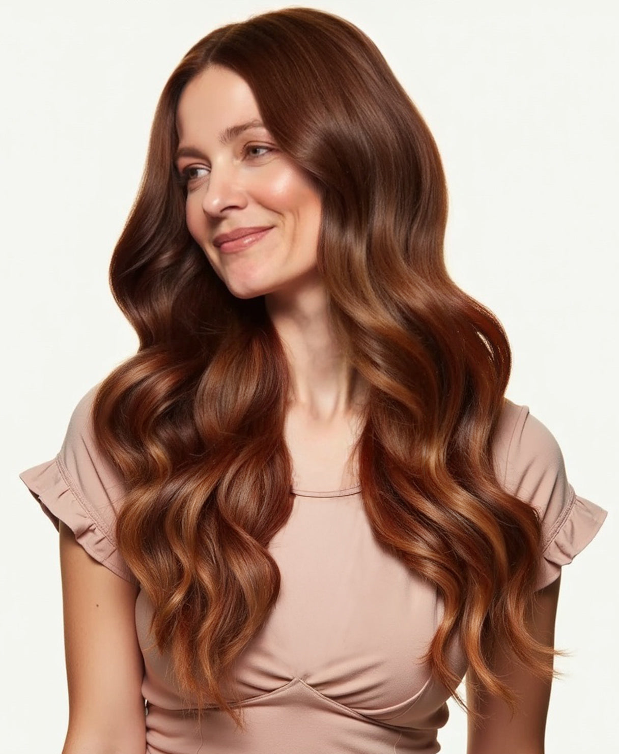 tape-in extensions chestnut balayage.