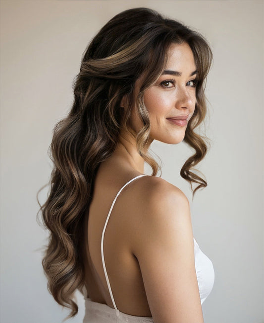 tape-in hair extensions dark highlights.