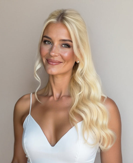 tape-in hair extensions platinum blonde.