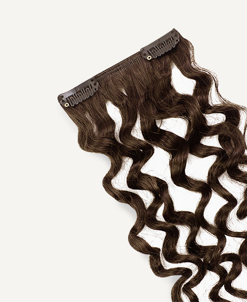 curly (3A curls) clip-in extensions light brown.