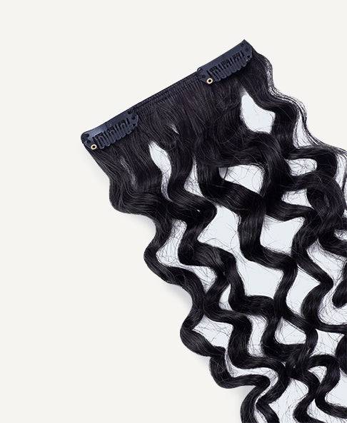curly (3A curls) clip-in extensions jet black.