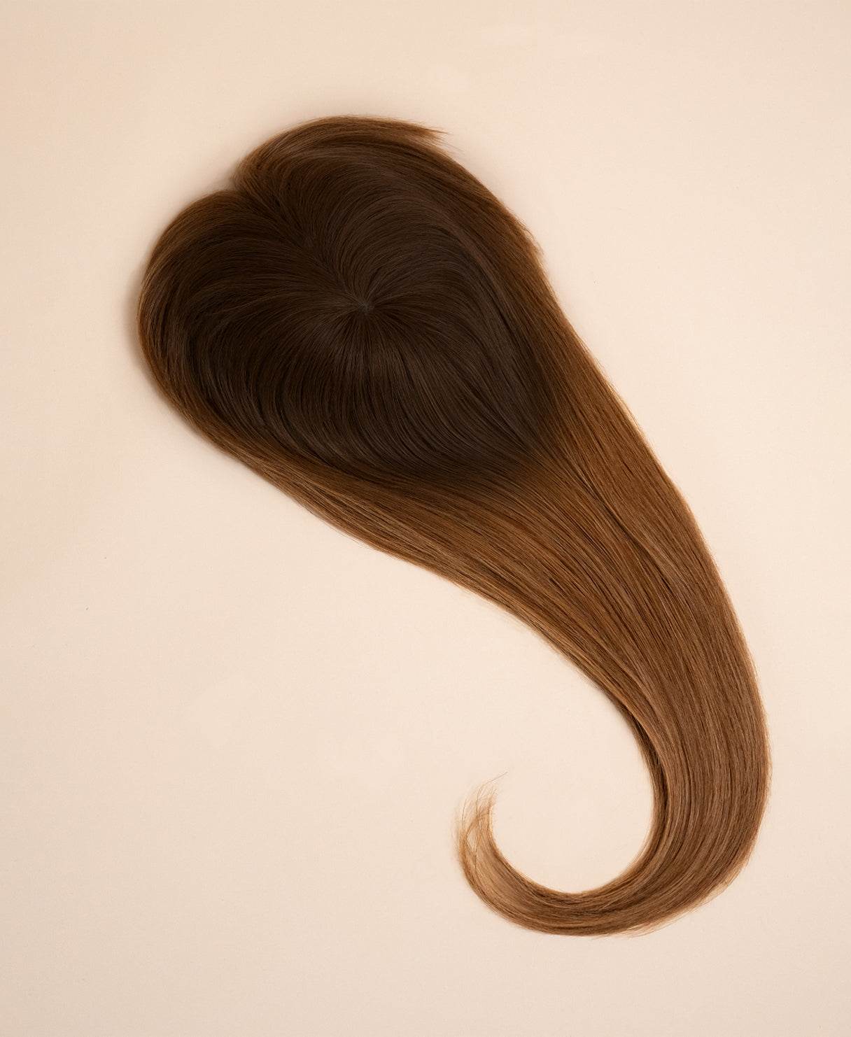 hair topper with bangs 12" rooted brown.