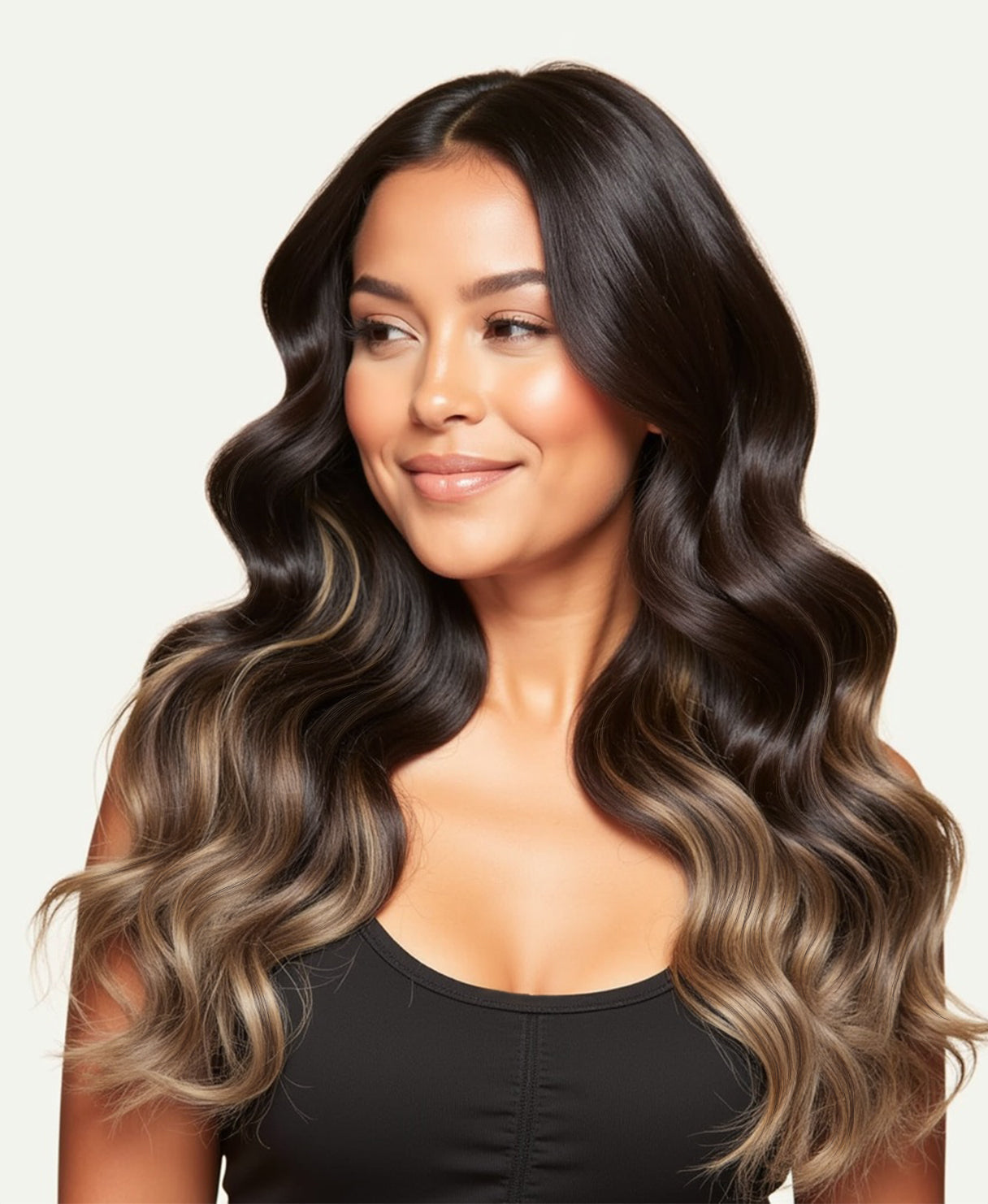 clip-in volumizer ash brown balayage.