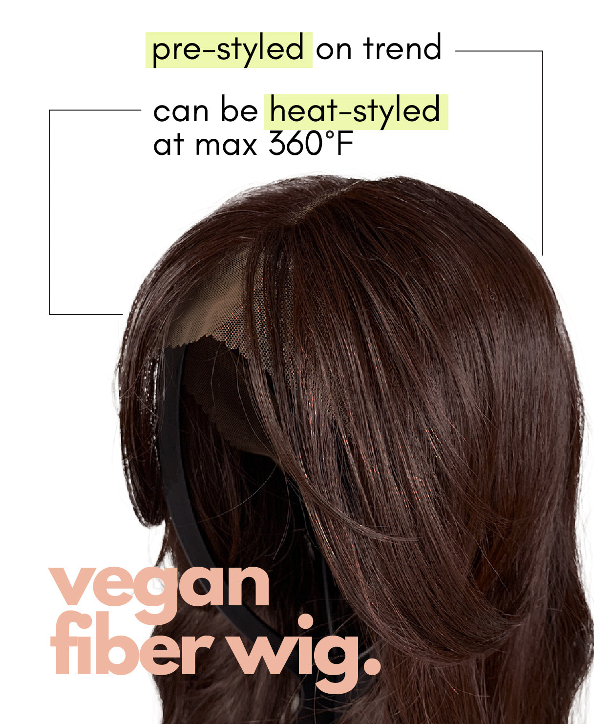 vegan fiber wig - 22" blowout curtain bangs wig.