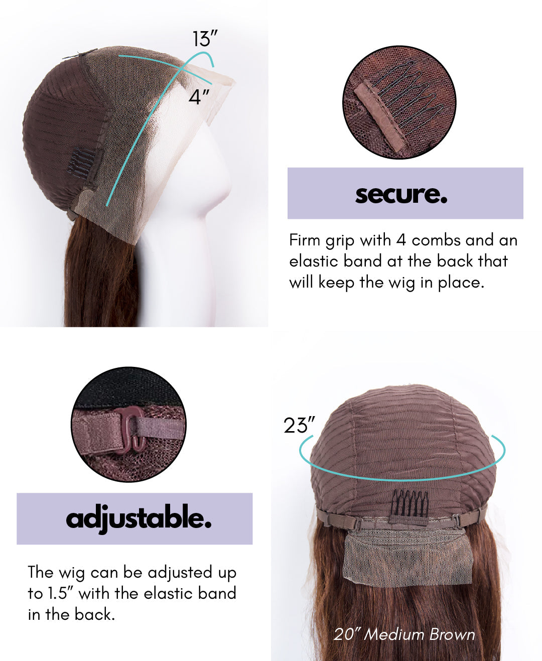 lace front human wig - 20" medium brown.