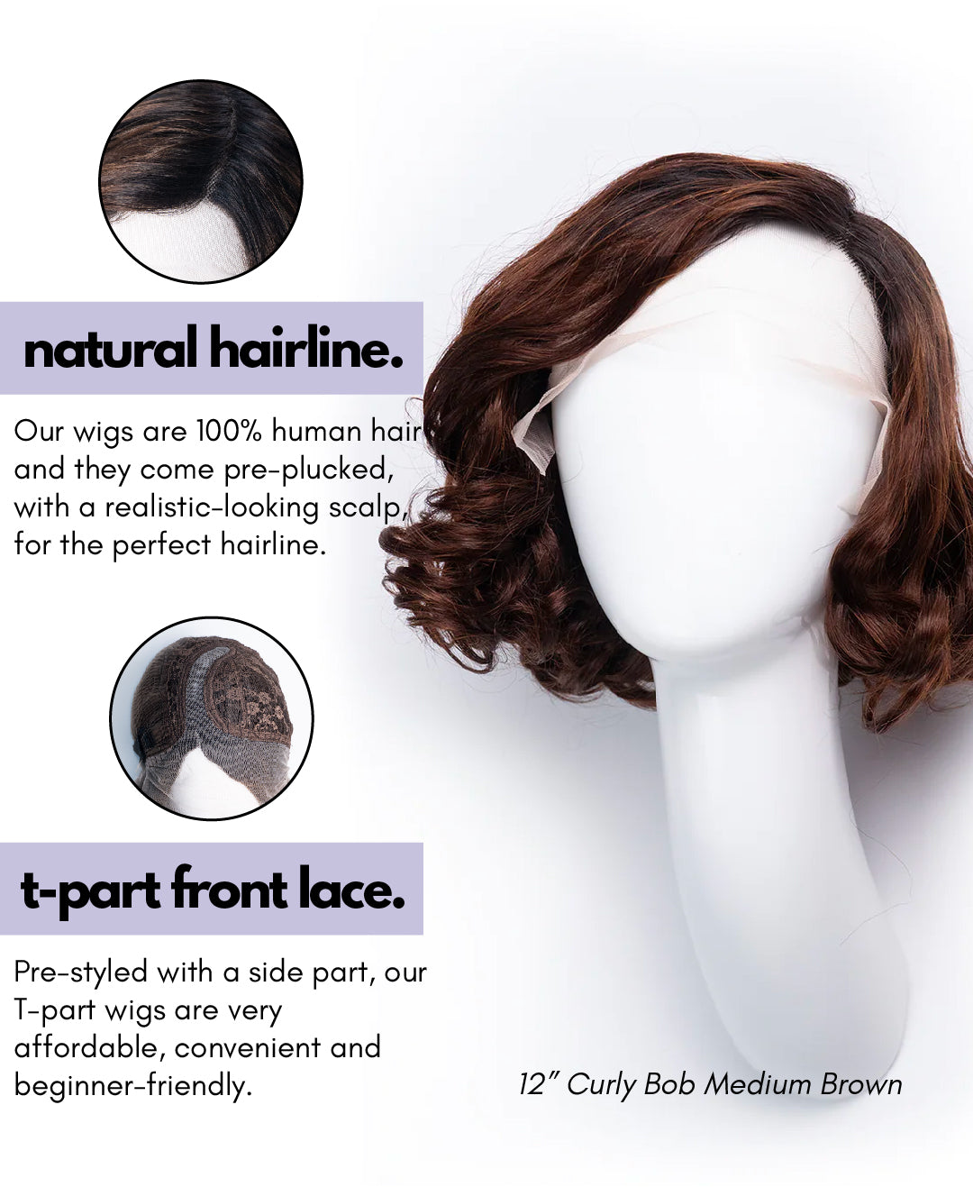 pixie cut human wig - 6" medium brown.