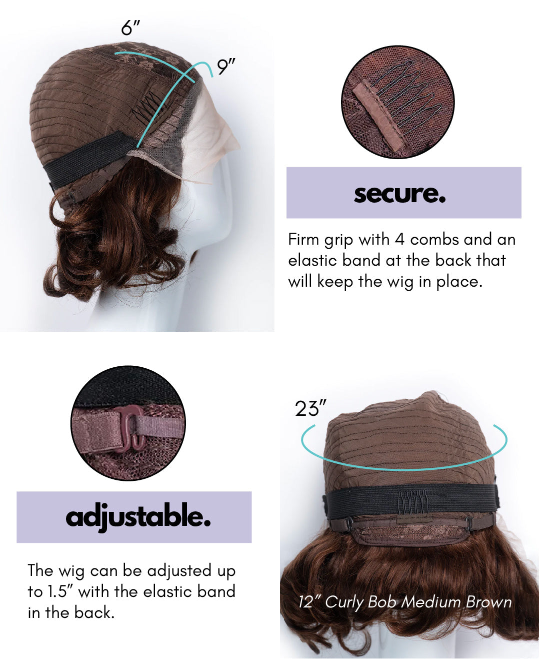 pixie cut human wig - 6" medium brown.